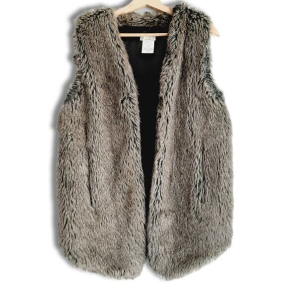 COLLECTION EIGHTEEN Soft Faux Fur Vest Open Front Taupe Sz S/M - Picture 1 of 10